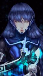 Rule 34 | absurdres, blue hair, highres, long hair, nahobino, protagonist (smtv), shin megami tensei, shin megami tensei v, very long hair, yellow eyes