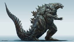 Rule 34 | blue eyes, claws, electricity, energy, full body, giant, giant monster, glowing, glowing eyes, glowing spikes, godzilla, godzilla: planet of the monsters, godzilla (series), godzilla earth, hanekura bou, kaiju, monster, no humans, open mouth, plant, polygon pictures, shadow, sharp teeth, simple background, spikes, tail, teeth, toho