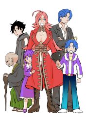 10s 2girls 4boys bald belt black_eyes black_hair blue_eyes blue_hair boots breasts cleavage coat dress family fate/extra fate/stay_night fate/zero fate_(series) francis_drake_(fate) hood japanese_clothes long_hair matou_byakuya matou_kariya matou_sakura matou_shinji matou_zouken multiple_boys multiple_girls open_mouth pants pink_hair purple_eyes purple_hair scar shoes short_hair
