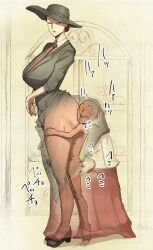 1boy 1girl age_difference bald breasts brown_eyes brown_hair censored clothed_female_nude_male completely_nude erection faceless faceless_male female_pubic_hair frottage grabbing_from_behind hat huge_breasts nude open_mouth original pubic_hair rubbing shota size_difference stealth_sex thigh_sex