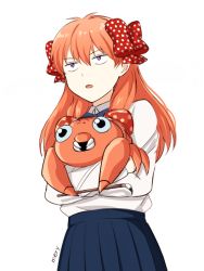 10s 1girl bad_id bad_pixiv_id bow gekkan_shoujo_nozaki-kun gen_1_pokemon hair_bow holding mery_(yangmalgage) nintendo orange_hair paintbrush paras pleated_skirt pokemon pokemon_(creature) polka_dot polka_dot_bow purple_eyes sakura_chiyo simple_background skirt