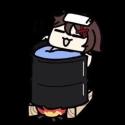 1girl animated animated_gif drum_(container) fire lowres seseren soaked