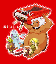 Rule 34 | 4boys, darmani, dated, deku butler&#039;s son, food, gotya, green tunic, link, mikau, multiple boys, nintendo, oversized food, oversized object, phrygian cap, pocky, pocky day, the legend of zelda, the legend of zelda: majora&#039;s mask, tunic