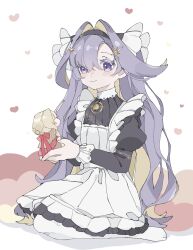 1girl :&gt; absurdres apron black_dress black_hairband blonde_hair blue_eyes blue_hair character_doll closed_mouth colored_inner_hair doll dress frilled_apron frills full_body hair_intakes hair_ornament hairband heart highres holding holding_doll juliet_sleeves kiperina long_hair long_sleeves looking_at_doll ms_r_r multicolored_hair no_shoes pantyhose puffy_sleeves reverse:1999 seiza short_dress sitting solo star_(symbol) star_hair_ornament very_long_hair voyager_(reverse:1999) white_apron white_background white_pantyhose