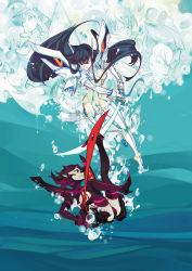 black_hair boots breasts cleavage cleavage_cutout clothing_cutout gamagoori_ira high_heel_boots high_heels highres inumuta_houka jakuzure_nonon junketsu kill_la_kill kiryuuin_satsuki long_hair luckyia matoi_ryuuko multicolored_hair revealing_clothes sanageyama_uzu scissor_blade_(kill_la_kill) senketsu short_hair sword thighhighs two-tone_hair underwater weapon