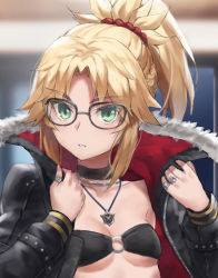 1girl bad_id bad_twitter_id blonde_hair braid breasts fate/apocrypha fate_(series) female_focus green_eyes half_up_braid highres long_hair looking_at_viewer mordred_(fate) mordred_(fate/apocrypha) parted_bangs ponytail sidelocks small_breasts solo tonee upper_body