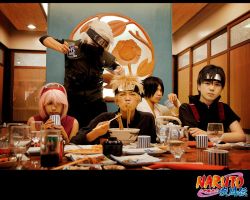 cosplay eating food half_mask haruno_sakura hatake_kakashi mask naruto_(series) naruto_shippuuden photo_(medium) sai uchiha_sasuke uzumaki_naruto
