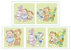 3boys 3girls animal_ears bear_girl cookieann duffy_and_friends duffy_the_disney_bear gelatoni green_fur looking_at_viewer multiple_boys multiple_girls multiple_persona olu_mel rabbit_ears rabbit_girl shelliemay shirt smile stellalou stuffed_animal stuffed_toy takatmaorange turtle_boy