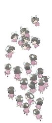6+girls :3 animal_ears black_hair black_shoes brown_eyes chibi chibi_only clone closed_eyes dress floppy_ears frilled_dress frills full_body highres inaba_tewi looking_at_viewer multiple_girls open_mouth pink_dress rabbit_ears rabbit_girl rabbit_tail sesmkun shoes short_hair simple_background smile standing tail touhou white_background
