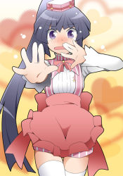 10s 1girl akatsuki_(log_horizon) apron blush enterbrain female_focus log_horizon long_hair ponytail purple_eyes purple_hair ribbon riku_kanna solo tears thighhighs waitress zettai_ryouiki