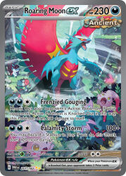 :o artist_name blush blush_stickers brute_bonnet card_(medium) character_name claws company_name copyright_name copyright_notice dragon english_text fangs flutter_mane murayama_ryota nintendo no_humans official_art open_mouth outdoors poke_ball_theme pokemon pokemon_(creature) pokemon_card pokemon_focus pokemon_tcg roaring_moon sandy_shocks scream_tail sharp_teeth slither_wing teeth third-party_source trading_card v-shaped_eyes water waterfall yellow_eyes