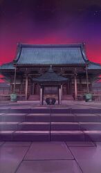 architecture commentary east_asian_architecture fate/grand_order fate/stay_night fate_(series) lasengle no_humans official_art purple_sky purple_theme shrine sky stairs star_(sky) starry_sky third-party_source