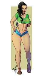 Rule 34 | 1girl, abs, absurdres, artist name, asymmetrical hair, belly, black hair, bracelet, collar, crop top, cropped shirt, dark-skinned female, dark skin, hairstyle connection, highres, jewelry, laura matsuda, lucaspflp, signature, solo, street fighter, street fighter v, thong, twitter username