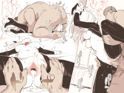 1boy 1girl animal_ears ass asutora asutora-chan breasts breasts_apart censored commentary_request cum cum_in_pussy dark-skinned_male dark_skin detached_collar faceless faceless_male fake_animal_ears gaping hairband head_back hetero high_heels leg_lift lifting_another&#039;s_clothes lifting_person mating_press medium_breasts meme_attire missionary mosaic_censoring motion_lines multiple_views necktie original pussy rabbit_ears red_necktie revealing_clothes reverse_bunnysuit reverse_outfit sex solo_focus sound_effects spread_legs spread_pussy standing standing_sex translation_request trembling white_hair