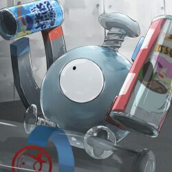 Rule 34 | absurdres, bottle, can, gen 1 pokemon, glass bottle, highres, magnemite, magnet, nintendo, no humans, pokemon, pokemon (creature), screw, solo, spicyichizo