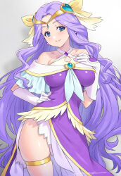 Rule 34 | 1girl, blue eyes, circlet, closed mouth, cure earth, dress, earrings, elbow gloves, gloves, hair ornament, hand on own chest, healin&#039; good precure, heart, heart hair ornament, highres, jewelry, kazuma muramasa, lips, long hair, looking at viewer, magical girl, precure, purple dress, purple hair, shadow, smile, solo, thighlet, tiara, very long hair, white background, white gloves