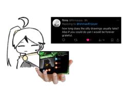 1boy ahoge black_jacket cape chibi closed_eyes closed_mouth earpiece gold_trim jacket library_of_ruina long_hair meme microphone multicolored_hair project_moon quieres?_(meme) request_inset side_ponytail simple_background solo streaked_hair very_long_hair white_background white_cape white_hair yan_vismok yongsa_(ishmaelenjoyer)