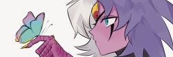 blue_eyes blue_hair bug butterfly claws demon_girl duel_monster facial_mark insect kitschmilk messy_hair multicolored_hair multicolored_wings spiked_hair third_eye white_hair wings yu-gi-oh! yu-gi-oh!_gx yubel
