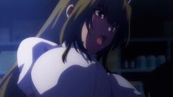 1girl animated blonde_hair bouncing_breasts breasts covered_erect_nipples hat huge_breasts implied_sex indoors long_hair looking_at_another looping_animation night nurse nurse_cap sakusei_byoutou sweat talking yamaguchi_(sakusei_byoutou)