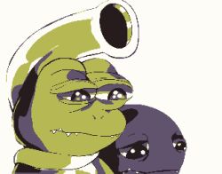 Rule 34 | black eyes, digimon, digimon (creature), gekomon, meme, otamamon, pepe the frog, sad, sharp teeth, teeth