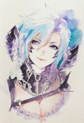 age_iro au_ra blue_horns final_fantasy final_fantasy_xiv horns painting_(medium) traditional_media watercolor_(medium)