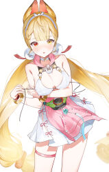 Rule 34 | 1girl, absurdres, alice thymefield, alice thymefield (sea of thyme), animal ears, blonde hair, blunt bangs, blush, bracelet, braid, breasts, choker, cleavage, hair between eyes, hairband, heterochromia, highres, hip vent, jewelry, kkopoli, long hair, low twintails, medium breasts, one-piece swimsuit, open mouth, pink one-piece swimsuit, rabbit ears, rabbit girl, red eyes, sphere hair ornament, standing, swimsuit, thigh strap, twintails, two-tone one-piece swimsuit, very long hair, white choker, white one-piece swimsuit, yellow eyes, zenless zone zero