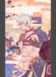 5boys aged_down akatsuki_uniform bdsm black_hair bondage bound clothed_male_nude_male collar convenient_censoring gloves goggles grey_hair handjob hatake_kakashi high_collar jacket leash male_focus mole mole_under_mouth multiple_boys multiple_persona naruto_(series) naruto_shippuuden nude penis ppposter scar scar_on_face short_hair smoke smoking spiked_hair tobi_(naruto) uchiha_obito uchiha_obito_(juubi_jinchuriki) yaoi