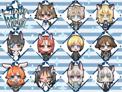 Rule 34 | 501st joint fighter wing, 6+girls, animal ears, black hair, black jacket, blonde hair, blue eyes, blue jay, blue sailor collar, brown eyes, brown hair, cat ears, cat girl, cat tail, charlotte e. yeager, chibi, dog ears, dog girl, dog tail, eila ilmatar juutilainen, erica hartmann, eyepatch, fox ears, fox girl, fox tail, francesca lucchini, gertrud barkhorn, green jacket, highres, jacket, long hair, looking at viewer, lynette bishop, military, military uniform, minna-dietlinde wilcke, miyafuji yoshika, multiple girls, neckerchief, okino shizuku, one eye closed, open mouth, orange hair, perrine h. clostermann, rabbit ears, rabbit girl, rabbit tail, red eyes, red hair, sailor collar, sakamoto mio, sanya v. litvyak, school uniform, short hair, star (symbol), strike witches, tail, upper body, white hair, white jacket, wolf ears, wolf girl, wolf tail, world witches series, yellow eyes