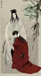 Rule 34 | 2boys, absurdres, black hair, black hat, blood, blood on arm, blood on hands, bloody tears, budezui, chinese clothes, chinese commentary, chinese text, closed eyes, clothes grab, coat, creature, cuts, dao gui yi xian, eyeball, faux traditional media, full body, hair down, hands on another&#039;s face, hanfu, hat, highres, injury, ink wash painting, jin (headwear), kneeling, leaf, li huowang, li sui (tentacles), long hair, long sleeves, looking at viewer, looking back, male focus, multiple boys, red coat, red eyes, robe, seal impression, smile, standing, tentacles, tree, white coat, white hanfu, wide sleeves, yaoi, zhouzi jin (headwear), zhuge yuan