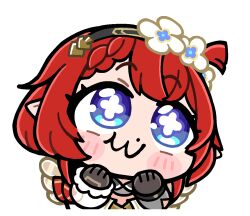 1girl :3 angel_wings bkub black_gloves black_hairband blue_eyes blush_stickers braid chibi chibi_only closed_mouth commentary cross-shaped_pupils dot_nose dress english_commentary flower gloves guest_art hair_flower hair_ornament hairband honkai:_star_rail honkai_(series) official_art one_side_up pointy_ears red_hair second-party_source short_hair simple_background solo symbol-shaped_pupils transparent_background tribbie_(honkai:_star_rail) white_dress white_flower wings