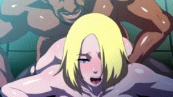 1boy 1girl animated animated_gif animification april_fools blonde_hair blue_eyes blurry blush breasts butcha-u dark-skinned_male dark_skin doggystyle eroquis! hetero injuu_kangoku interracial large_breasts lowres nude open_mouth original rail_schwartz sex sex_from_behind thighs vaginal