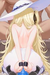 1boy 1girl absurdres anal anal_object_insertion arms_behind_back ass back bare_back black_ribbon blonde_hair boots bound bound_wrists clenched_hand dildo fellatio from_behind hair_ribbon hairband hat hetero high_heel_boots high_heels highres kneeling linhangwei long_hair nude object_insertion oral pantyhose phoebe_(wuthering_waves) restrained ribbon sex_toy sitting spread_legs topless_female torn_clothes torn_pantyhose very_long_hair white_boots white_hairband white_hat white_pantyhose wuthering_waves