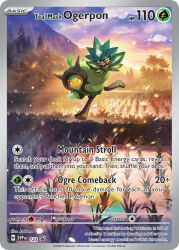 artist_name bright_pupils card_(medium) character_name closed_mouth cloud company_name copyright_name copyright_notice english_text full_body holding holding_mask kodama_(pukupuku) light_particles mask nintendo official_art ogerpon ogerpon_(teal_mask) outdoors pokemon pokemon_(creature) pokemon_card pokemon_focus pokemon_tcg sky smile solo star-shaped_pupils star_(symbol) symbol-shaped_pupils third-party_source trading_card tree white_pupils yellow_eyes