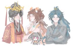 ... 4girls black_hair blue_eyes blue_hair breasts brown_hair chinese_clothes cleavage commentary_request crossed_arms expressionless feng_nirvana frown headdress jewelry jia_xichun_(project_moon) jia_yuanchun_(project_moon) limbus_company lin_daiyu_(project_moon) looking_at_viewer multiple_girls necklace open_mouth pink_eyes project_moon siblings simple_background sisters smile spoken_ellipsis tassel white_background xue_baochai_(project_moon) yellow_eyes