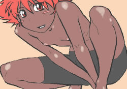 1girl blush_stickers cowboy_bebop dark-skinned_female dark_skin edward_wong_hau_pepelu_tivrusky_iv loli nipples orange_hair simple_background solo