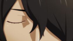 1boy 2girls ahoge animated araragi_koyomi black_hair blonde_hair crying dress hug long_hair monogatari_(series) multiple_girls oshino_shinobu sound sword tagme video weapon