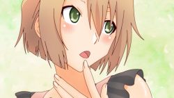 Rule 34 | 050411285aura, 10s, 1girl, apron, bad id, bad pixiv id, blush, brown hair, female focus, finger to mouth, green eyes, sankarea, saouji ranko, short hair, solo