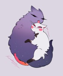 1boy 1girl animalization blush_stickers cat commentary couple english_commentary hazbin_hotel hetero husband_and_wife k500yen lilith_(hazbin_hotel) looking_at_another lucifer_morningstar_(hazbin_hotel) purple_fur red_eyes white_fur