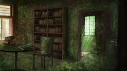 Rule 34 | book, bookshelf, chair, chinese commentary, commentary request, day, door handle, highres, indoors, light rays, no humans, open door, original, pile of books, sunbeam, sunlight, table, window, zaq (pgvc4472)