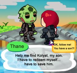 Rule 34 | alien, animal crossing, animal crossing new horizons, bridge, commander shepard, commander shepard (female), crossover, drell, english text, mass effect (series), n7 armor, nintendo, speech bubble, thane krios, tumblr, water