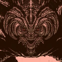 bayle_the_dread dragon elden_ring looking_at_viewer monochrome monster no_humans numenoko open_mouth pink_theme sharp_teeth teeth western_dragon