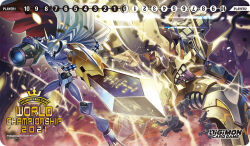 Rule 34 | arm blade, arm cannon, armor, cape, digimoji, digimon, digimon (creature), digimon card game, dorbickmon, energy gun, gold armor, horns, mecha, official art, omegamon, red cape, robot, sasasi, shoutmon dx, sword, troopmon, two-sided cape, two-sided fabric, weapon, white cape