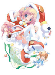 00s ah-kun bell blonde_hair blue_eyes bow box brown_hair buttons christmas flower gift hat jacket jumping large_buttons lingerie loli moetan nijihara_ink panties pantyshot petticoat pop santa_costume santa_hat shoes short_twintails smile thighhighs twintails underwear white_panties white_thighhighs