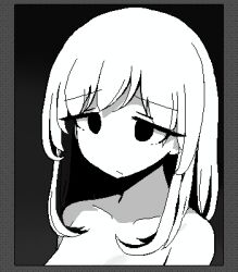 1girl :/ border closed_mouth collarbone greyscale hamsterfragment high_contrast jaggy_lines lowres monochrome nude original portrait solo suicidal_girl_(hamsterfragment)