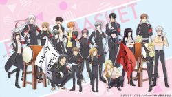 6+boys 6+girls :d ;d ^_^ armband artist_request black_hair blonde_hair brown_eyes brown_hair closed_eyes copyright_name crossed_arms drum closed_eyes flag fruits_basket gakuran gloves grey_eyes hanajima_saki hands_on_own_hips headband honda_tooru instrument kuragi_machi manabe_kakeru multiple_boys multiple_girls official_art one_eye_closed open_mouth orange_eyes orange_hair ouendan pom_pom_(cheerleading) ponytail sarashi school_uniform smile sohma_ayame sohma_hatori sohma_hatsuharu sohma_hiro sohma_isuzu sohma_kagura souma_kisa sohma_kureno sohma_kyou sohma_momiji sohma_ritsu sohma_shigure sohma_yuki squatting taiko_drum topless_male uotani_arisa v-shaped_eyebrows whistle white_gloves white_hair yellow_eyes