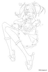 ame-chan_(needy_girl_overdose) bug butterfly candy copyright_notice food frilled_socks frills full_body hair_ornament holding_candy holding_lollipop insect lineart lollipop neck_ribbon needy_girl_overdose official_art ohisashiburi ribbon second-party_source shirt skirt slippers socks transparent_background twintails x_hair_ornament