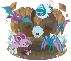 bat_(animal) bat_wings cave creatures_(company) crobat fangs flying game_freak gen_1_pokemon gen_2_pokemon gen_5_pokemon gen_6_pokemon golbat mimizurain nintendo no_eyes no_humans noibat pokemon pokemon_(creature) swoobat wings woobat zubat