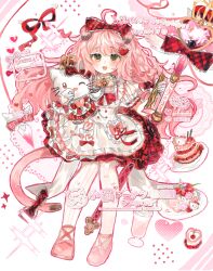 1girl :d ahoge arknights asymmetrical_legwear blush bow chinese_commentary clothing_cutout commentary_request dress frilled_bow frills full_body gloves goldenglow_(arknights) goldenglow_(maiden_for_the_bright_night)_(arknights) hair_bow hair_ornament heart heart_cutout heart_hair_ornament hello_kitty hello_kitty_(character) highres long_hair looking_at_viewer mismatched_legwear official_alternate_costume open_mouth pantyhose pink_hair pink_tail red_bow red_ribbon ribbon sanrio smile solo tail white_dress white_gloves white_pantyhose yellow_eyes zhanghuaimin05516