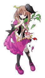 Rule 34 | 1girl, alphes (style), apron, black hat, black socks, blush, brown hair, capelet, commentary request, dairi, damaged, defeat, dress, full body, hat, holding, kneehighs, leaf, long hair, mary janes, myouga (plant), nishida satono, open mouth, parody, puffy short sleeves, puffy sleeves, purple dress, purple eyes, purple shoes, red ribbon, ribbon, shoes, short sleeves, sidelocks, socks, solo, standing, style parody, tachi-e, tassel, tate eboshi, tears, torn clothes, torn dress, touhou, transparent background, waist apron, white apron, white capelet