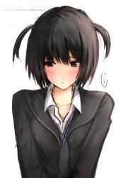 ... 1girl absurdres alternate_hairstyle amagami black_eyes black_hair black_jacket black_sailor_collar blazer blue_cardigan blush cardigan closed_mouth collarbone collared_shirt commentary_request eee_mii highres jacket kibito_high_school_uniform long_sleeves looking_to_the_side nanasaki_ai odaibako request_inset sailor_collar school_uniform shirt short_hair simple_background solo two_side_up upper_body white_background white_shirt winter_uniform